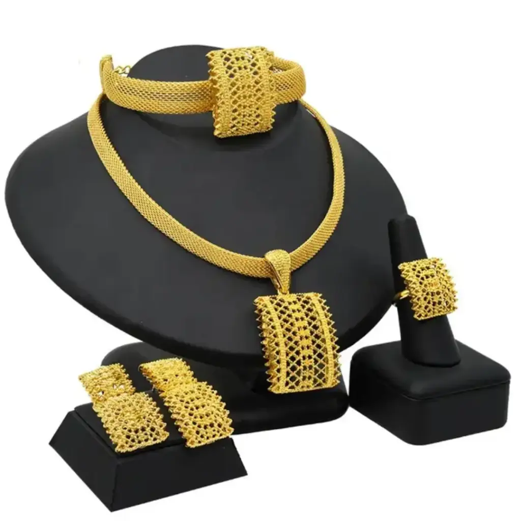 Ensemble bijoux de mariage plaqué or 24k 